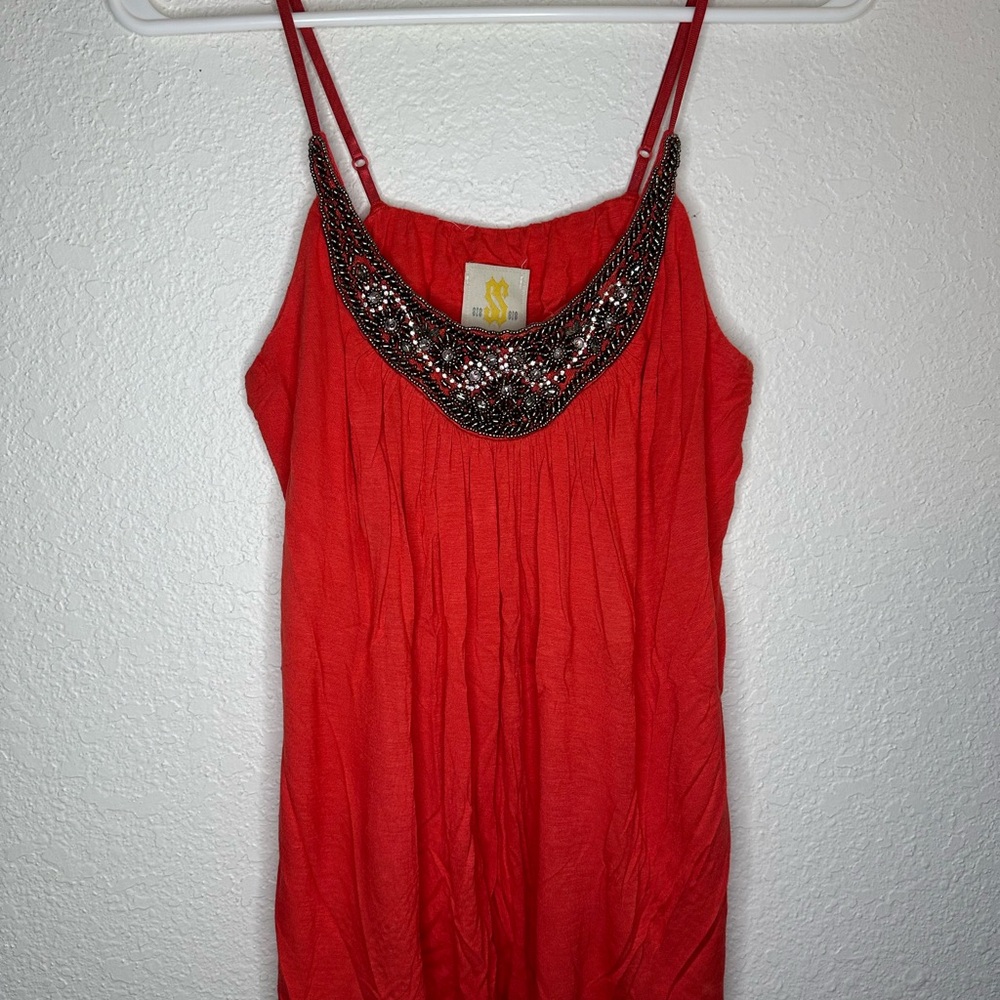 Beaded Neckline Various Beads with Rhinestones Womens Top with Adjustable Straps